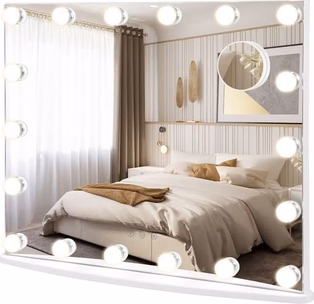 Costway 2 in 1 Tabletop and Wall Mounted Makeup Vanity Mirror with 18 Dimmable LED Lights in White – 1