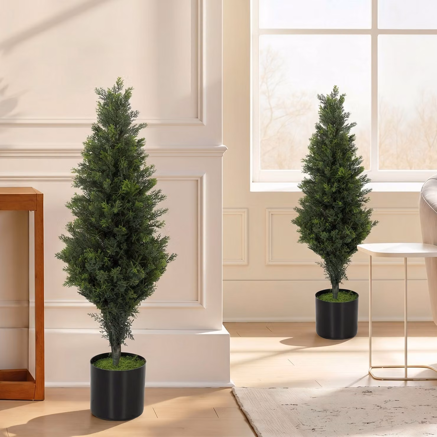 HOMCOM Set of 2 Green Artificial Cypress Trees with Weighted Pots, Height: 90 cm – 6