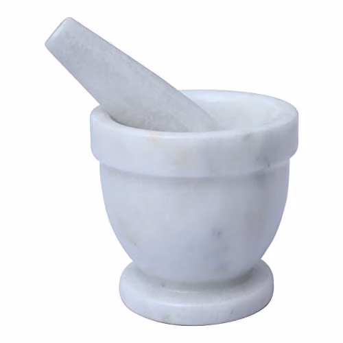 Orsina White Marble Mortar and Pestle Set with Non-Slip Base, W/D/H: 10 x 10 x 10 cm – 1