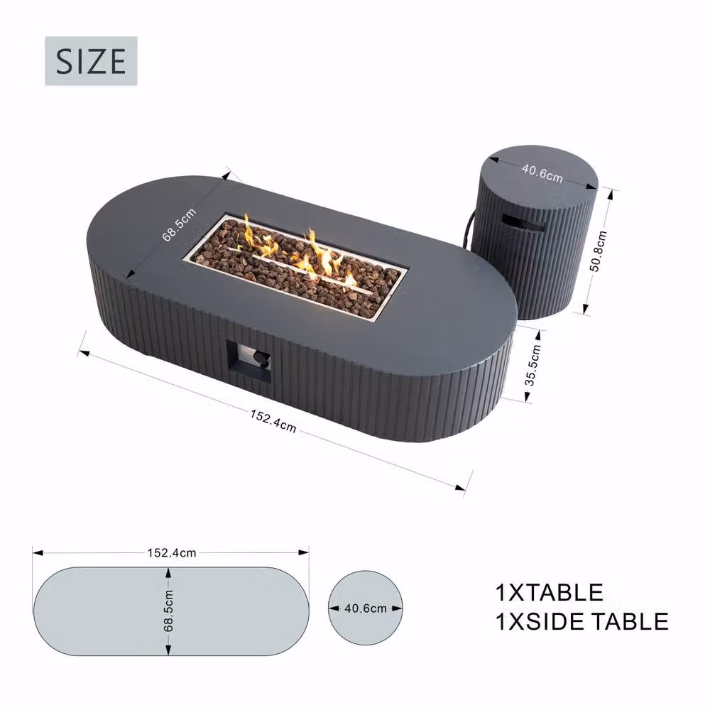MIMO Outdoor Unique Design Gas Fire Pit Table with Functional Side Table in Matt Grey – 6