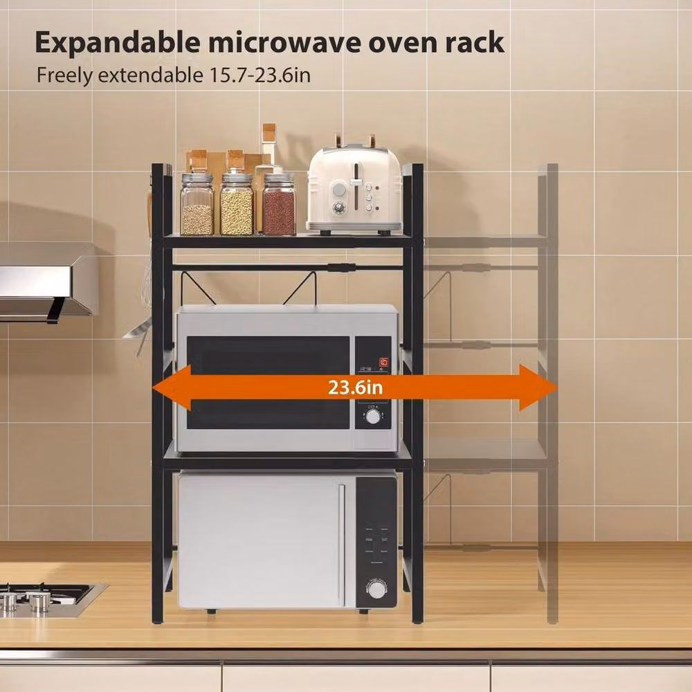 KORVIXA 3 Tier Microwave Oven Rack Stand Storage Holder in Black, Width: 100 cm – 3