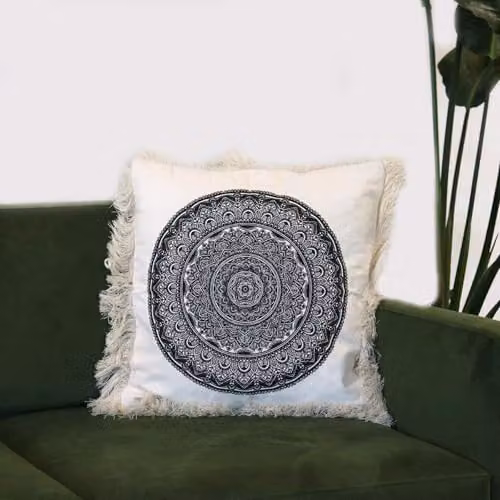 KDMD Mandala Design Geometric Pattern Cotton Cushion Cover, Black and White, W/D/H: 45 x 45 x 45 cm – 3