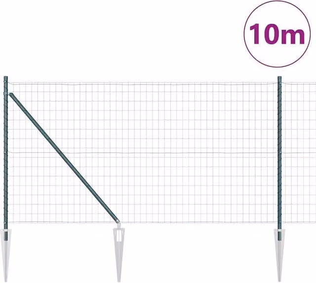 Berkfield Home Green Euro Fence with 7 Spike Posts, Galvanised Steel, W: 10 m, H: 1 m – 1