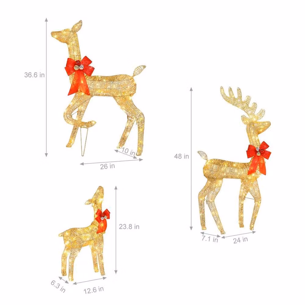 Kelvenix Set of 3 Pre-lit Reindeer Family LED Garden Christmas Decorations in Yellow with Warm White Lights – 2
