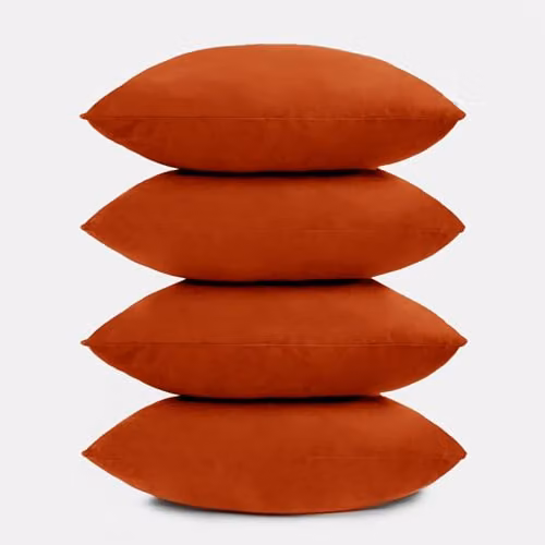 OHS Set of 4 Matte Velvet Square Cushions in Orange, W/D/H: 45 x 45 x 45 cm – 3