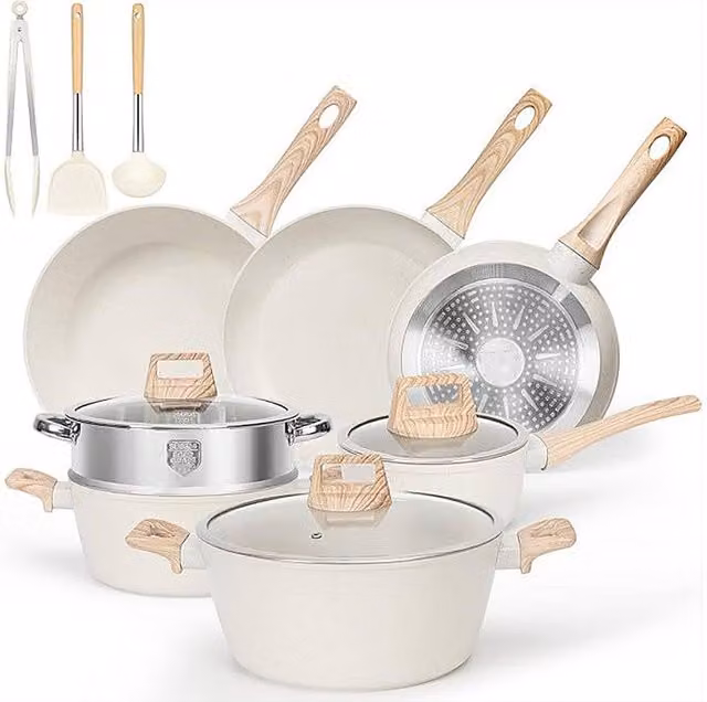 Living and Home 13-Piece Nonstick Ceramic Cookware Set in White