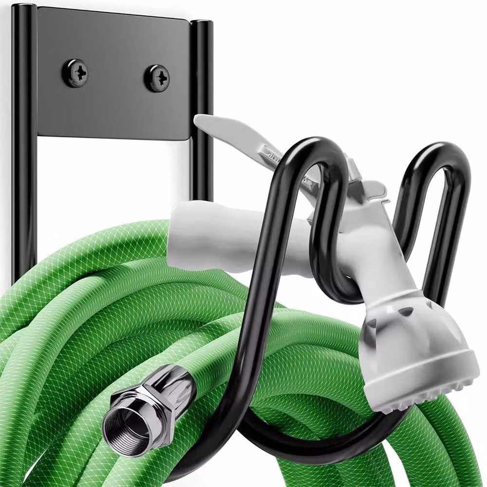 FLAVORA Black Metal Wall-Mounted Garden Hose Holder and Storage Hook – 3