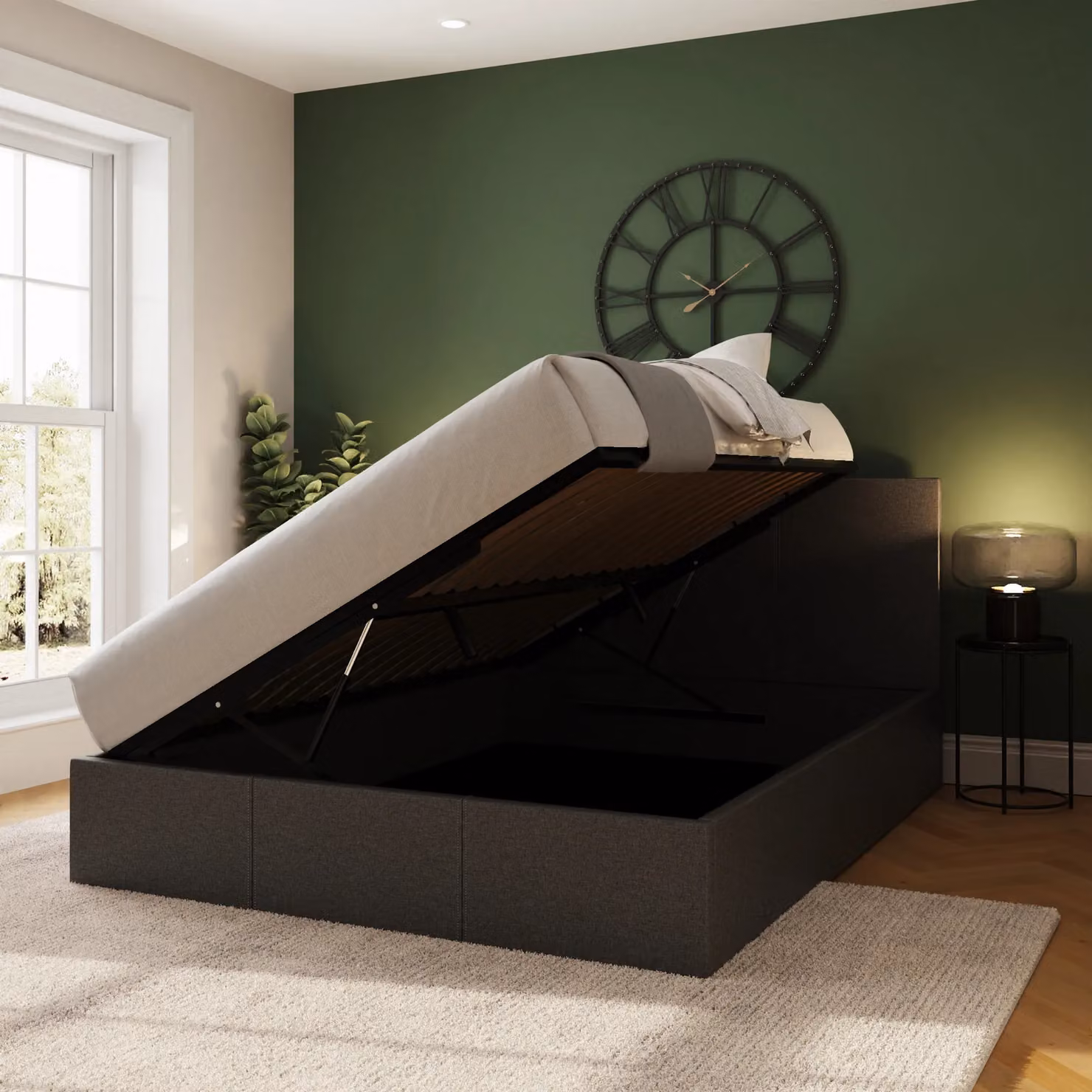 GFW Ecuador Grey Hopsack Fabric Small Double Ottoman Bed Frame with Lift Up Base – 3