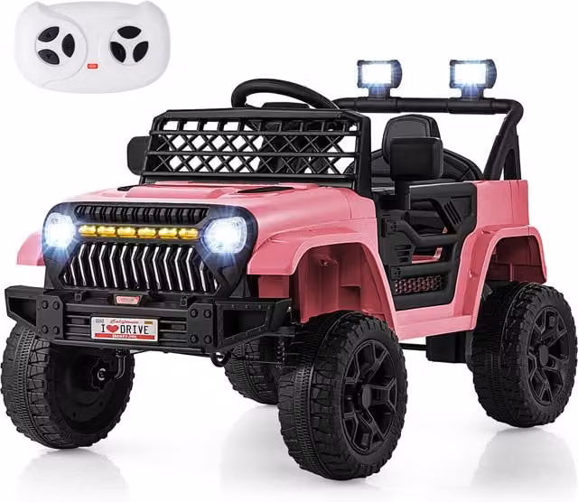 Costway Pink Electric Kids Ride on Truck Car with Light and Sound and Rechargeable Battery