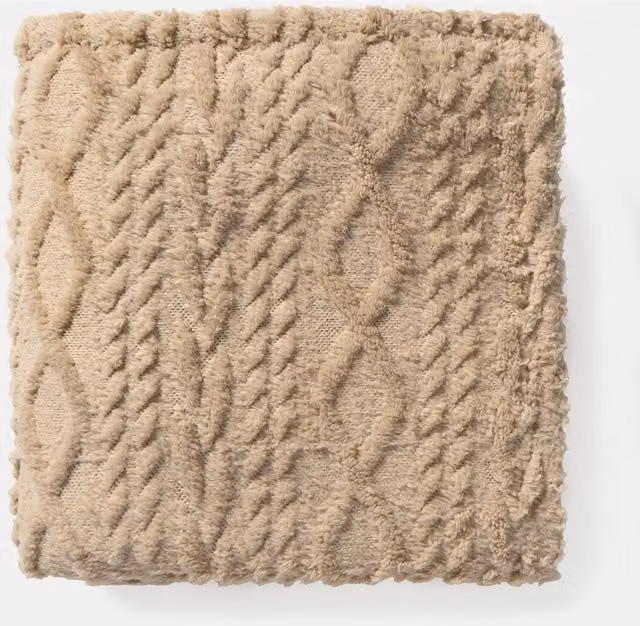 OHS Cable Knit Family Throw in Beige and Multicolour