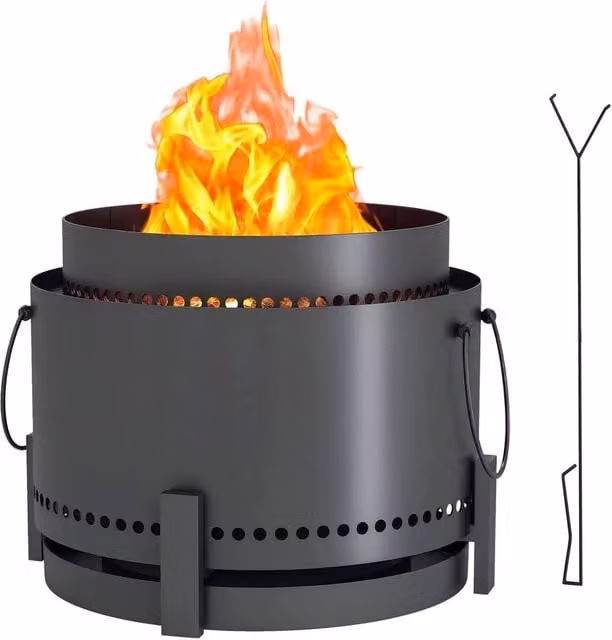 NESTLUNE Black Metal Smokeless Wood Burning Firepit Fire Bowl W/D/H: 100 x 15 x 37 cm