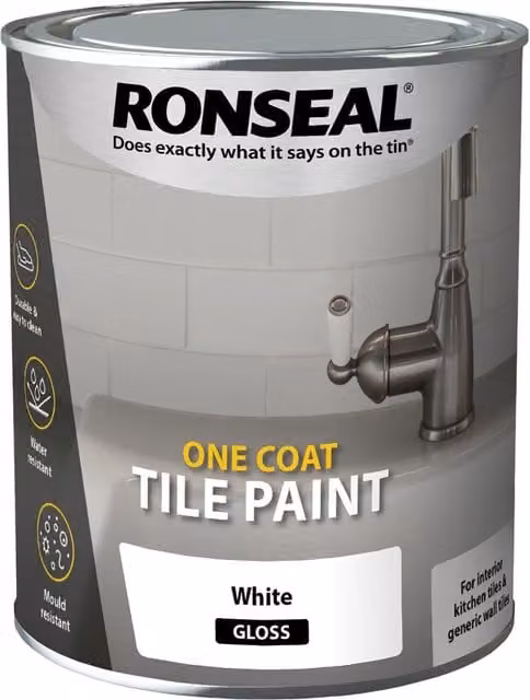 Ronseal One Coat Tile Paint White Gloss 750ml