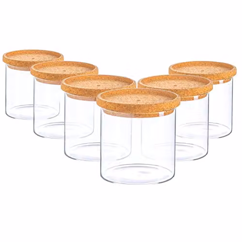 Argon Tableware Scandi Glass Storage Jars with Cork Lids, 0.55 l, 6 Pack, Transparent – 1