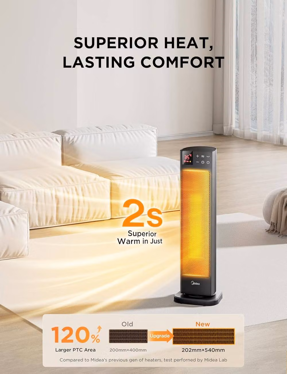 Living and Home 2KW PTC Ceramic Fan Tower Heater with Remote Control and Overheat Protection, Black – 6