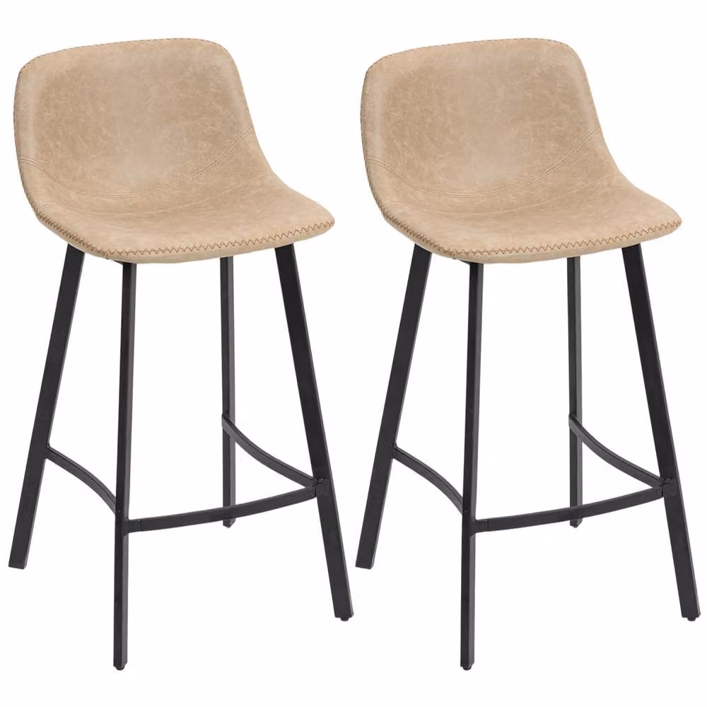Wyld Haus Panato Set of 2 Modern Faux Leather and Metal Bar Stools in Brown and Black – 2