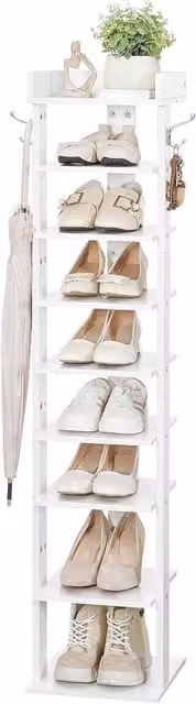 Rafaelo Mobilia 9 Tier Narrow Shoe Rack in White
