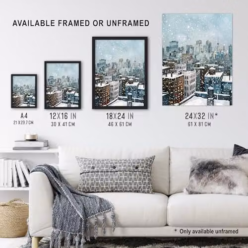 Artery8 New York City Rooftops Winter Snow Cityscape Wall Art Poster Print, Multicolour, W: 45.72 cm x H: 60.96 cm – 3