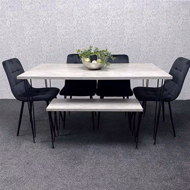 Kosy Koala Black Stone Effect Wood Dining Set with Table, Bench and Chairs