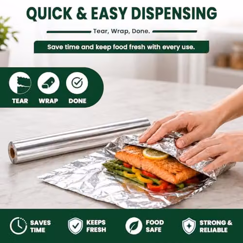 ECONX Heavy-Duty Silver Aluminium Foil Roll, 3 Pack – 5