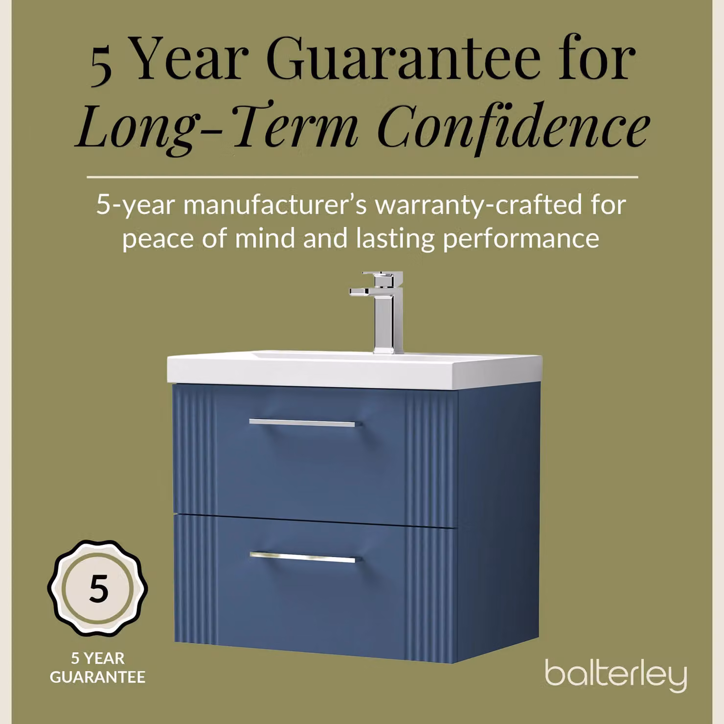 Balterley Wall Hung 2 Drawer Vanity Unit with Thin-Edge Basin, Satin Blue, W: 60 cm, D: 55 cm, H: 60 cm – 4