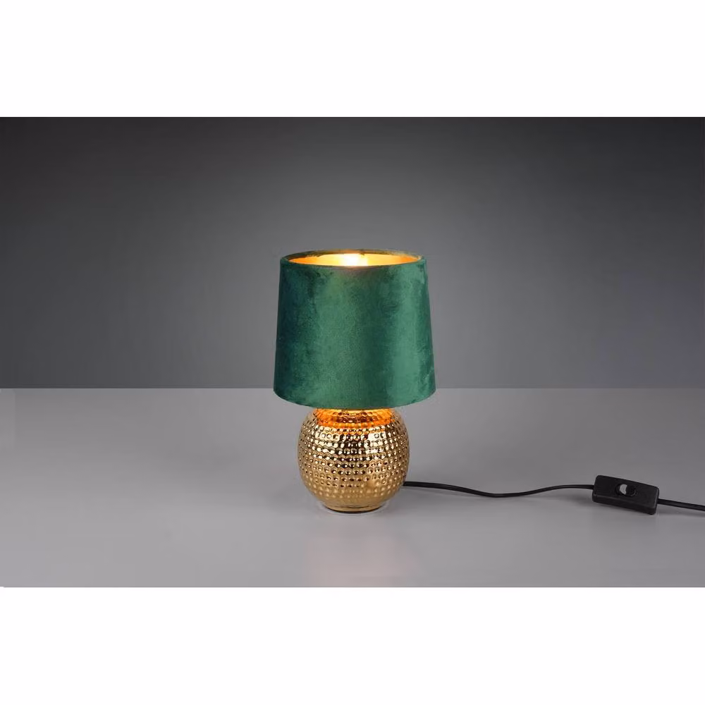 Netlighting Sophia Modern Table Lamp with Round Tapered Green Fabric Shade and Gold Base – 2