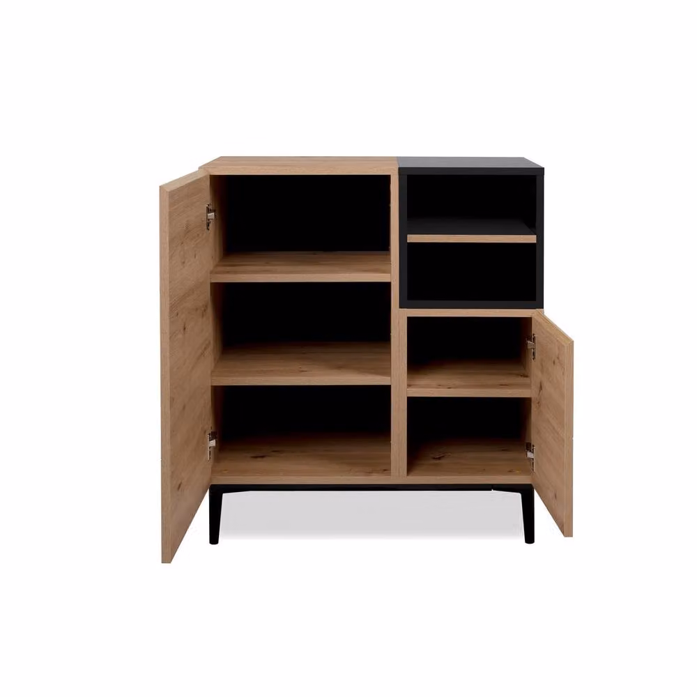 CALICOSY Nola High Desk with 2 Doors and 2 Niches in Light Brown, W: 80 cm – 3
