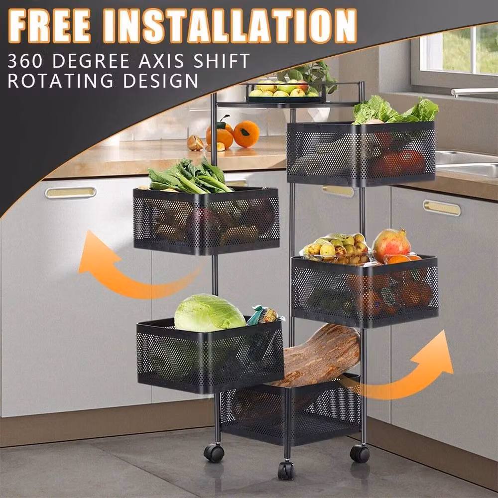 Hinsinc 6 Tier Rotating Mobile Kitchen Storage Trolley in Black – 2