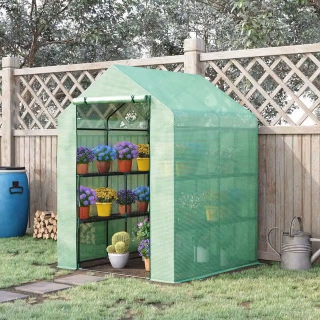 Outsunny 2 Tier Freestanding Walk in Gable Garden Greenhouse in Green