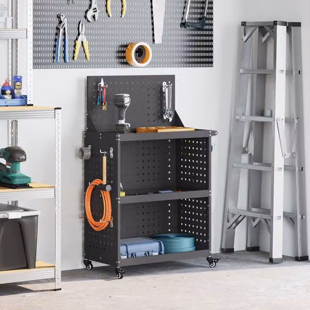Berkfield Lockable and Rollable Tool Trolley in Black Powder-coated Steel, W/D/H: 65 x 35 x 111 cm – 1