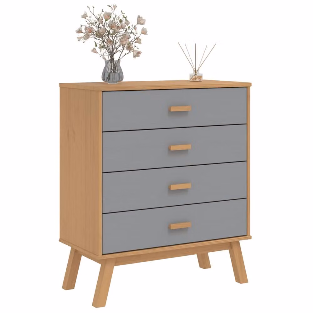 Berkfield Home Olden Freestanding Drawer Cabinet in Grey and Brown Solid Pine Wood – 3