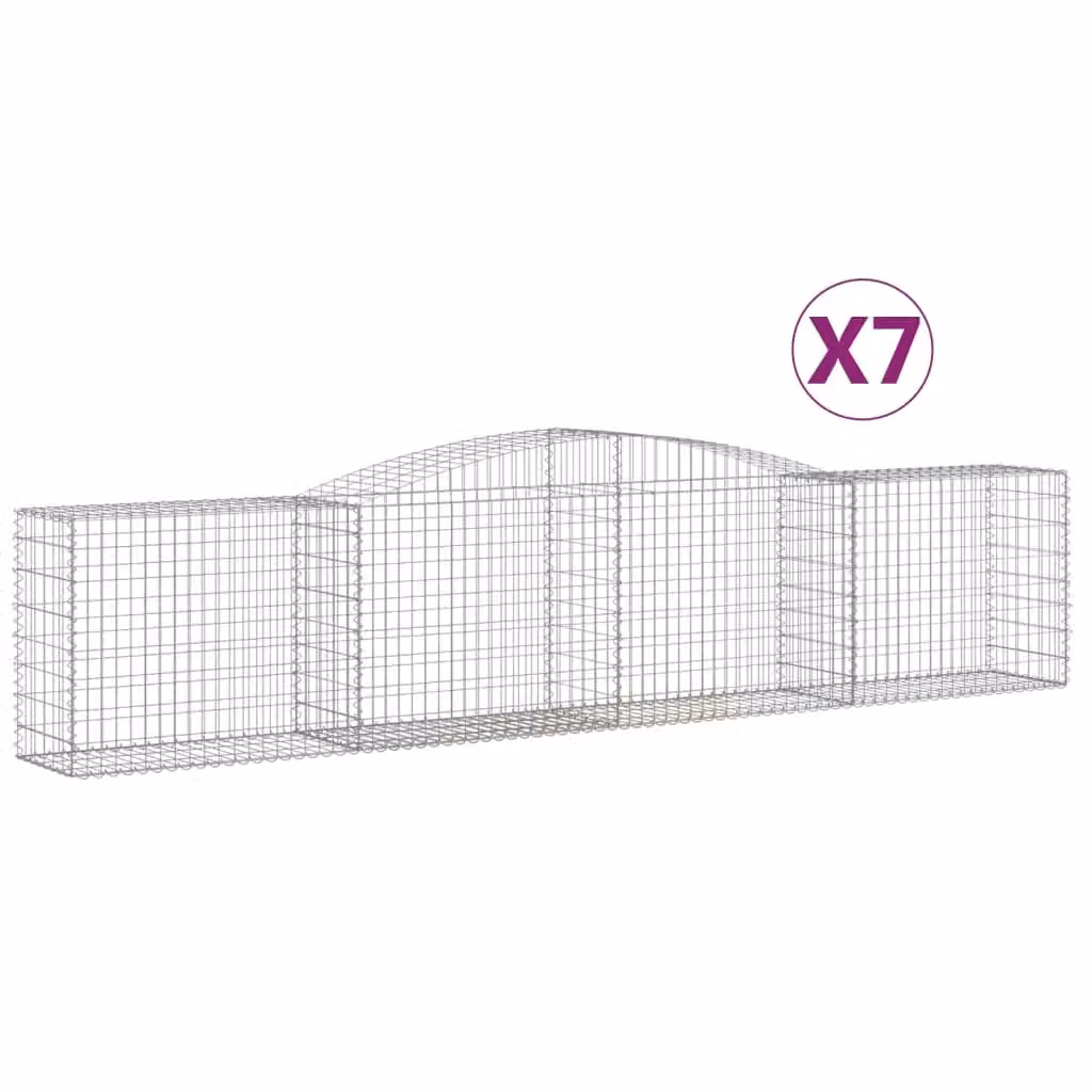 Berkfield Home Arched Gabion Baskets, 7 Piece Set, Silver Galvanised Steel, W: 400 cm, D: 50 cm, H: 80-100 cm – 2