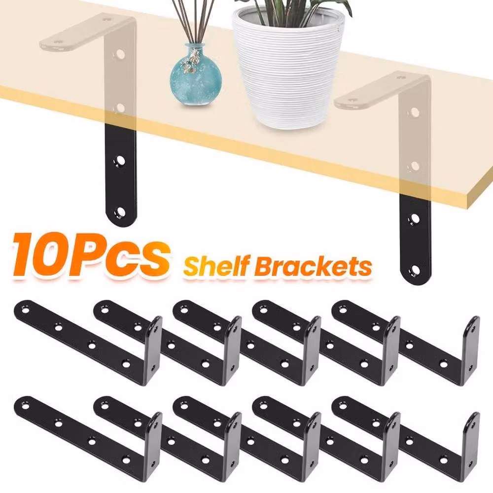 KORVIXA Heavy-Duty Cast-Iron L-Shaped Wall-Mounted Metal Shelf in Matt Black, Width: 1000 cm, Depth: 52 cm – 3