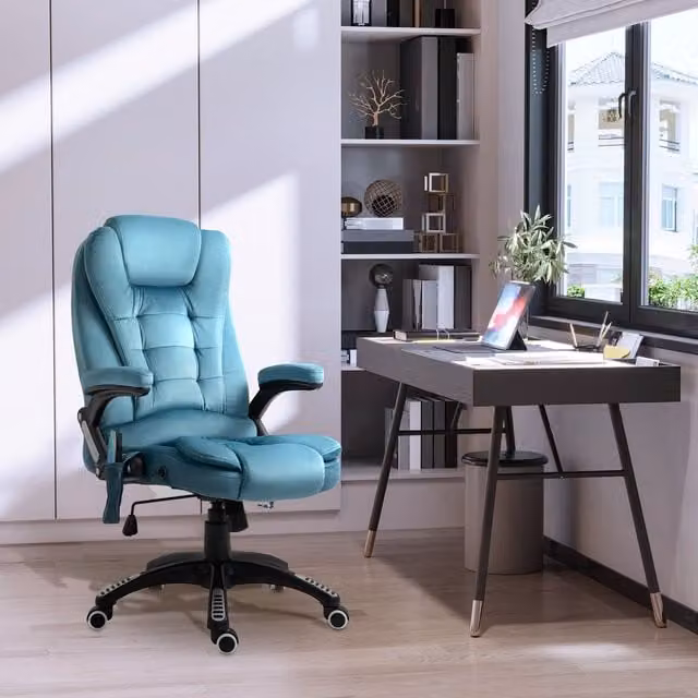 Vinsetto Blue Ergonomic Massage Office Chair and Gaming Recliner with Fabric Upholstery – 1