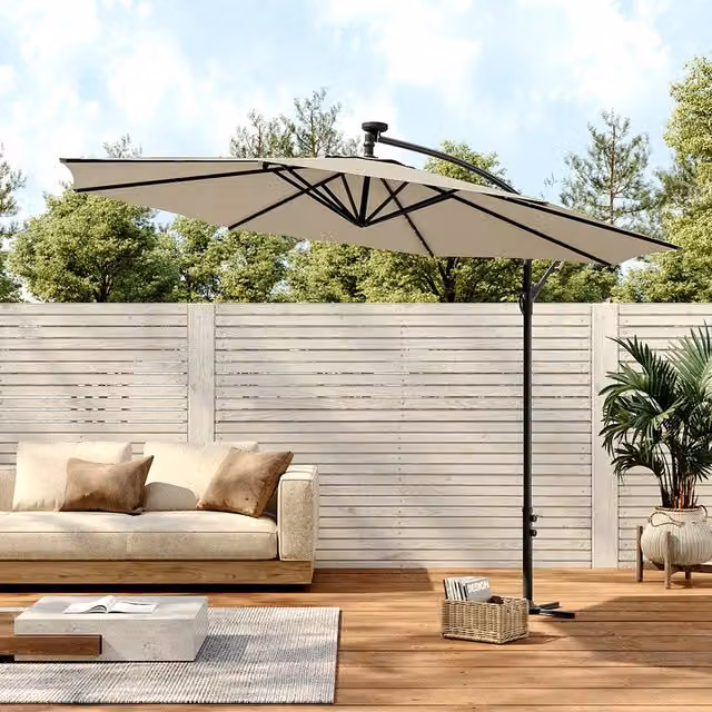 Livingandhome Lighted Garden Parasol Umbrella in Beige and White