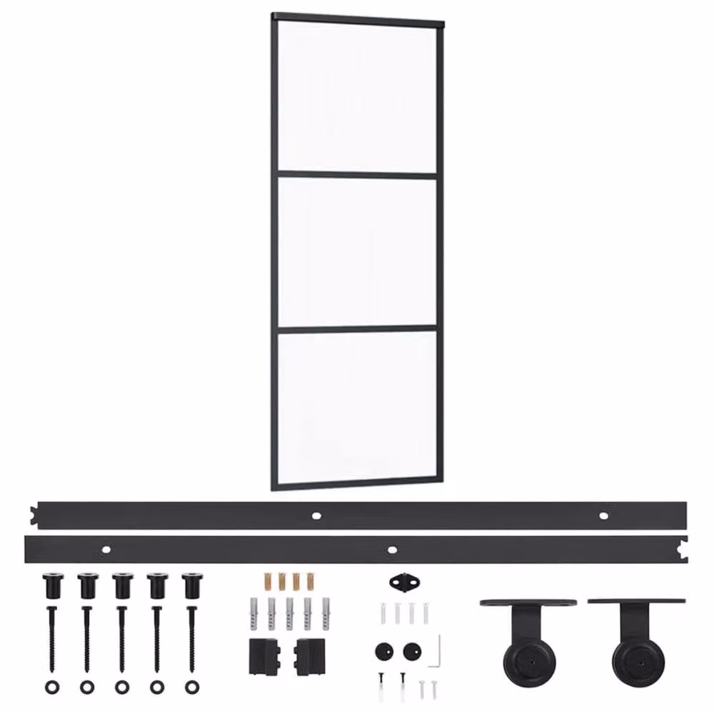 Berkfield Home Sliding Glass and Aluminium Door with Hardware Set, Black, W: 76 cm, H: 205 cm – 2
