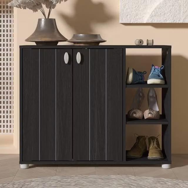 GFW Bideford Rustic Black Oak Shoe Cabinet