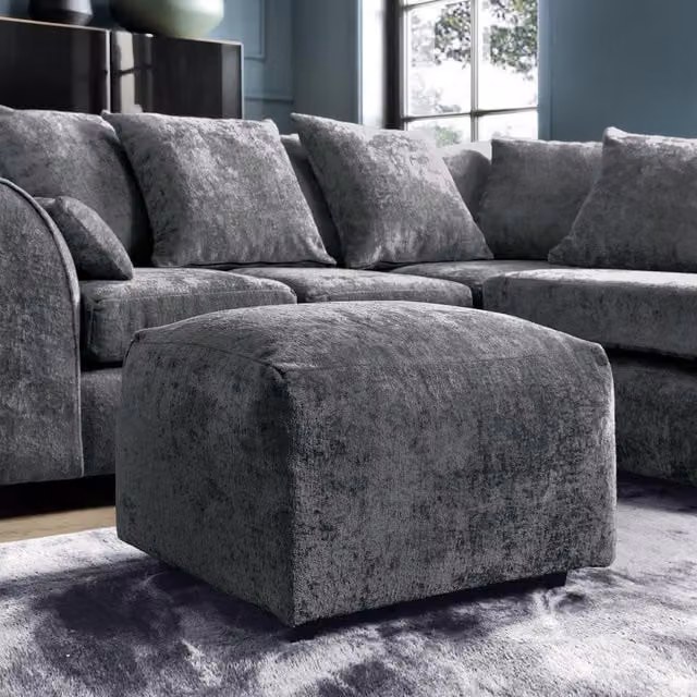 Abakus Direct Harriet Crushed Chenille Footstool in Dark Grey