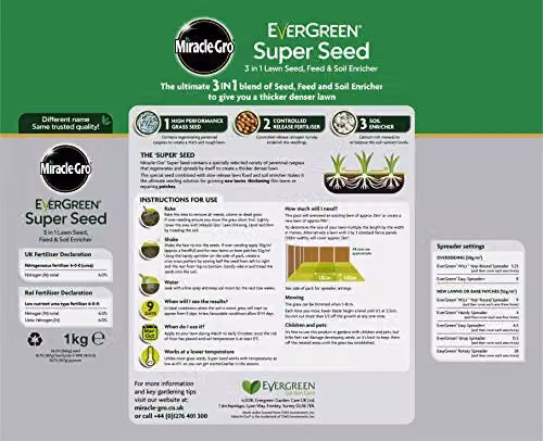 Miracle-Gro EverGreen Super Seed 3-in-1 Lawn Seed, Feed and Soil Enricher, 1 kg – 2
