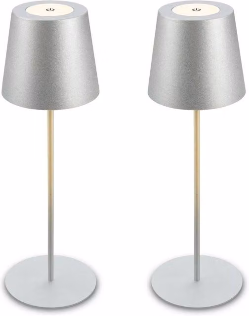 Briloner Rechargeable LED Table Lamp, Matt Chrome and Silver, IP44 Dimmable Modern Outdoor Light – 1