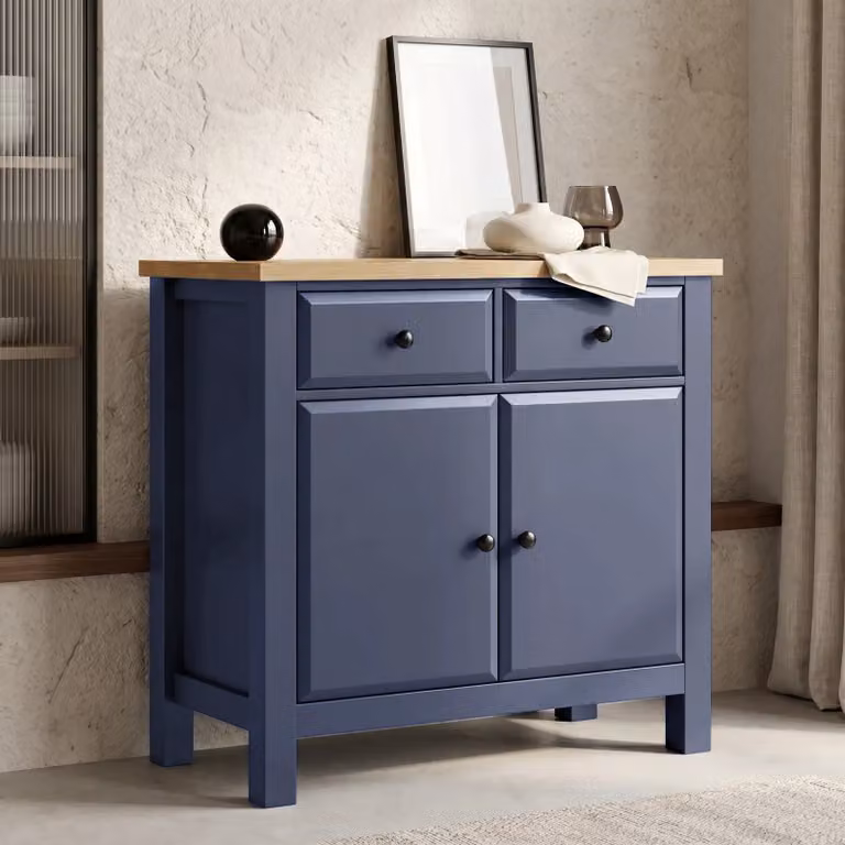 DHS Blue and Black Classic Sideboard with Oak Top and Wood Finish, W/D/H: 81 x 39.5 x 80 cm