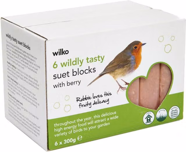 wilko Wild Bird Suet Blocks, Berry Flavour, 6 Pack, Multicolour