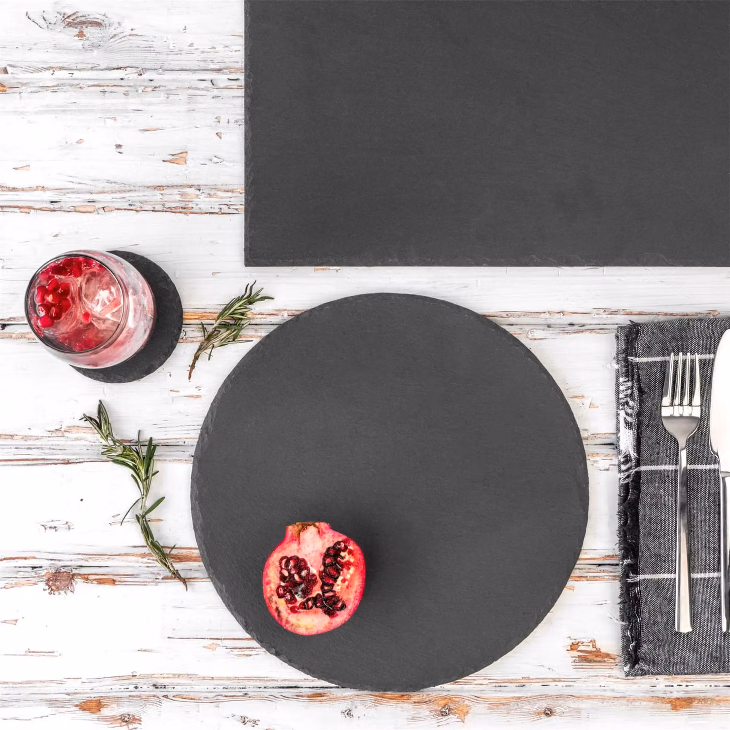 Argon Tableware 13 Piece Round Grey Slate Placemats and Coasters Set – 4