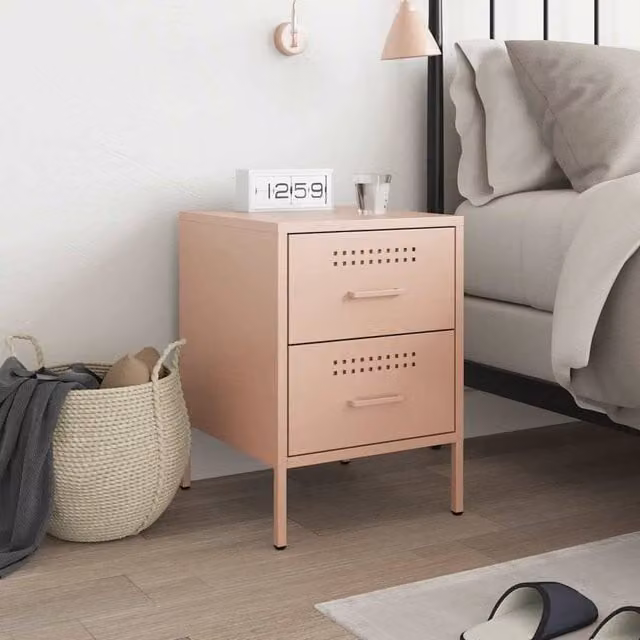 Berkfield Home Durable Metal Bedside Cabinet in Pink, W/D/H: 36 x 39 x 50.5 cm