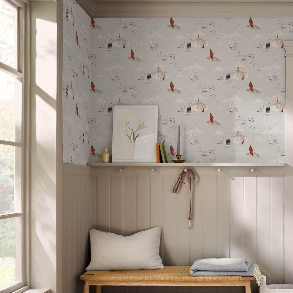 Sophie Allport Coastal Boats Cottesmore Sky Wallpaper in Blue, W: 52 cm, H: 1000 cm – 2