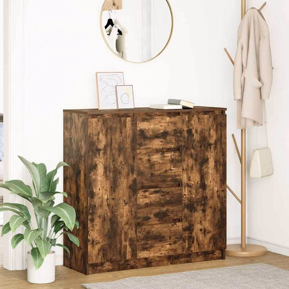 Berkfield Home Sideboard with Drawers in Smoked Oak Brown, W/D/H: 100.5 x 35 x 98.5 cm – 2