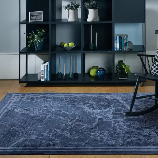 The Rug Shop UK Blue Abstract Modern Polyester Rug with Cotton Backing, W: 200 cm, D: 290 cm – 1