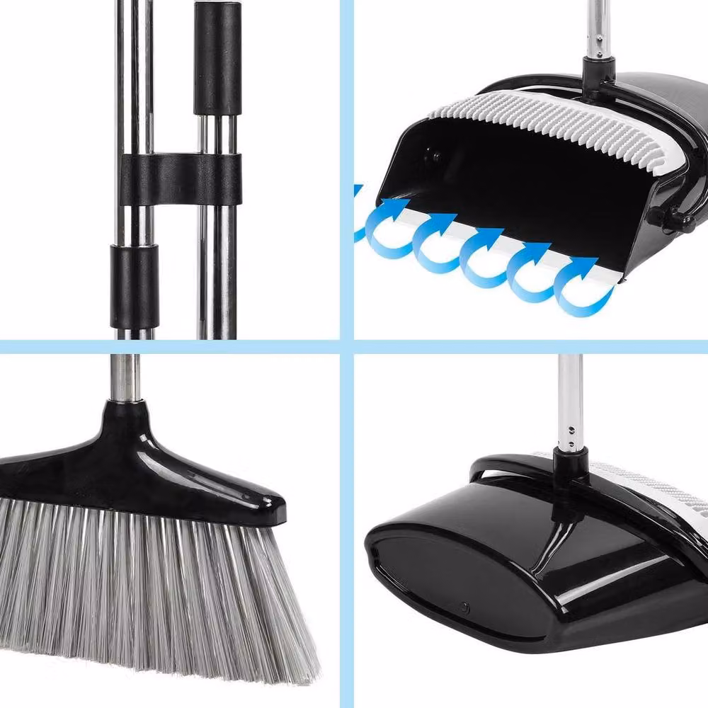 Kelvenix Black and Grey Long Handled Dustpan and Brush Set with Telescopic Handle – 3