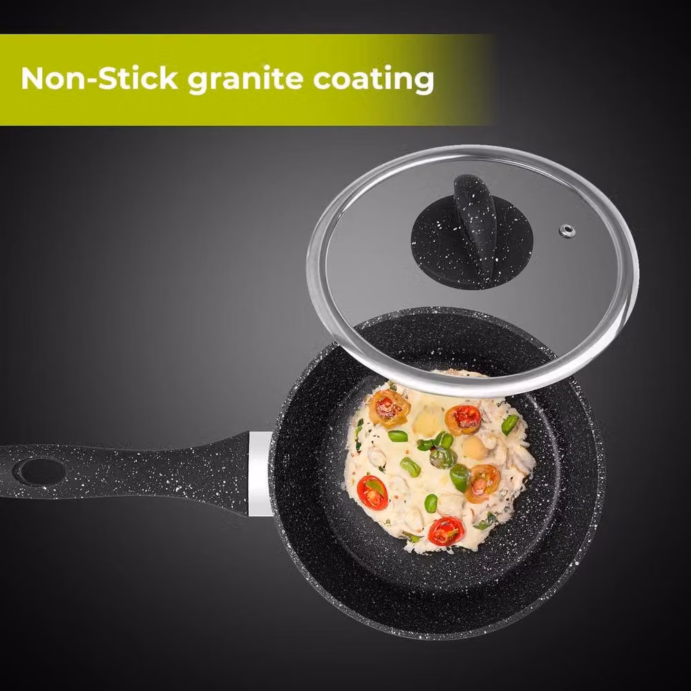 EONLION Non-Stick Granite Saucepan with Lid, Black and Multicolour, Diameter: 16 cm – 3