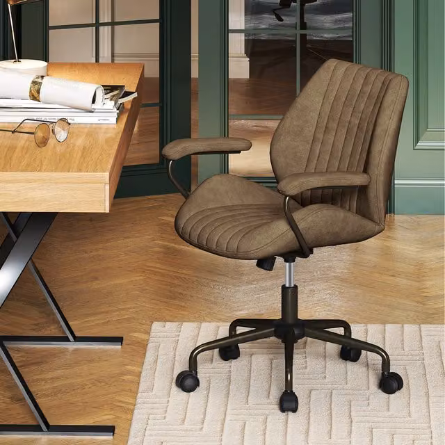 Costway Mid Century Green Executive Swivel Computer Desk Chair with Armrests