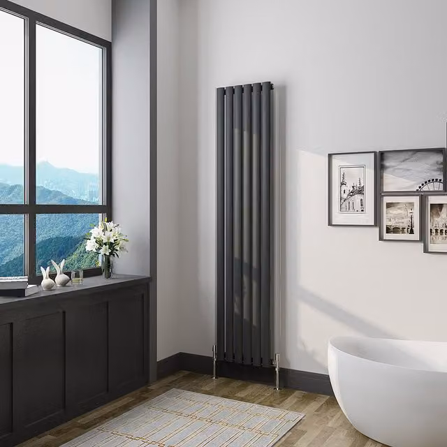 AicaBathroom Vertical Oval Column Radiator in Black, H 160 cm x W 35.4 cm